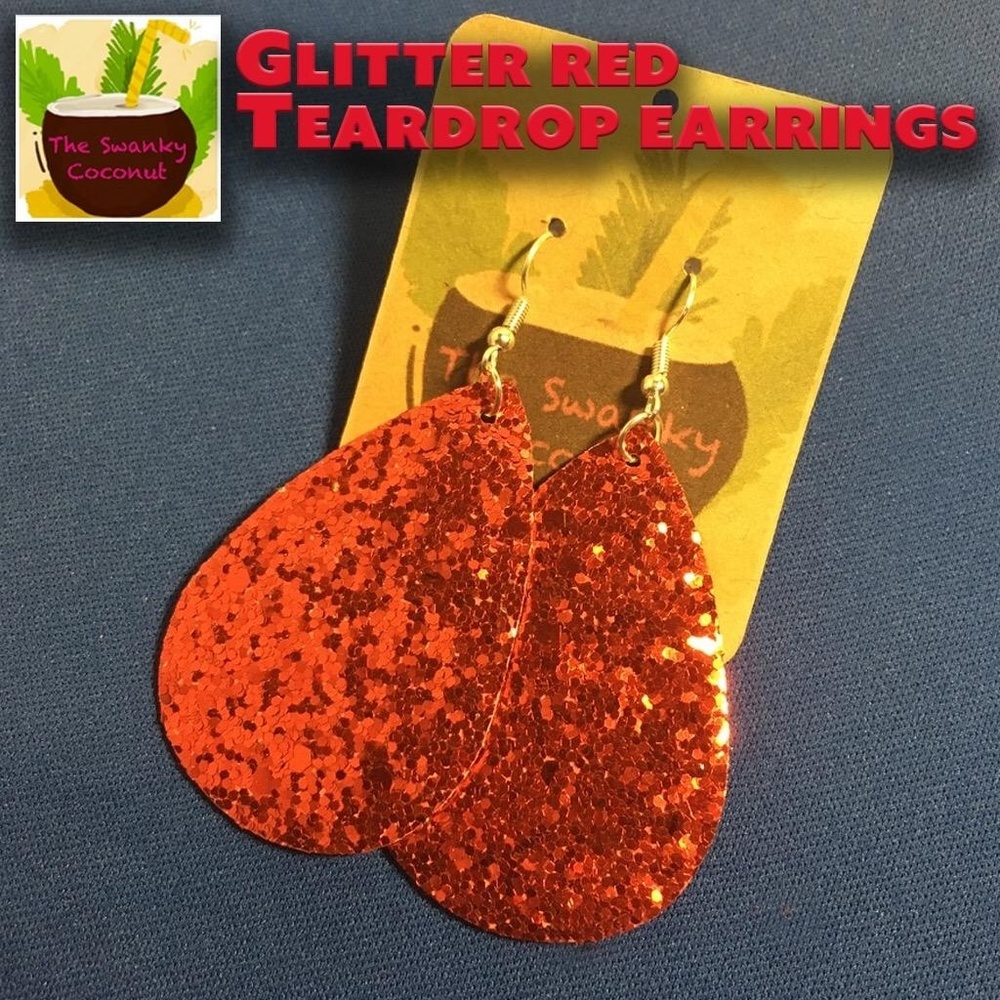 Glitter Red Teardrop Earrings